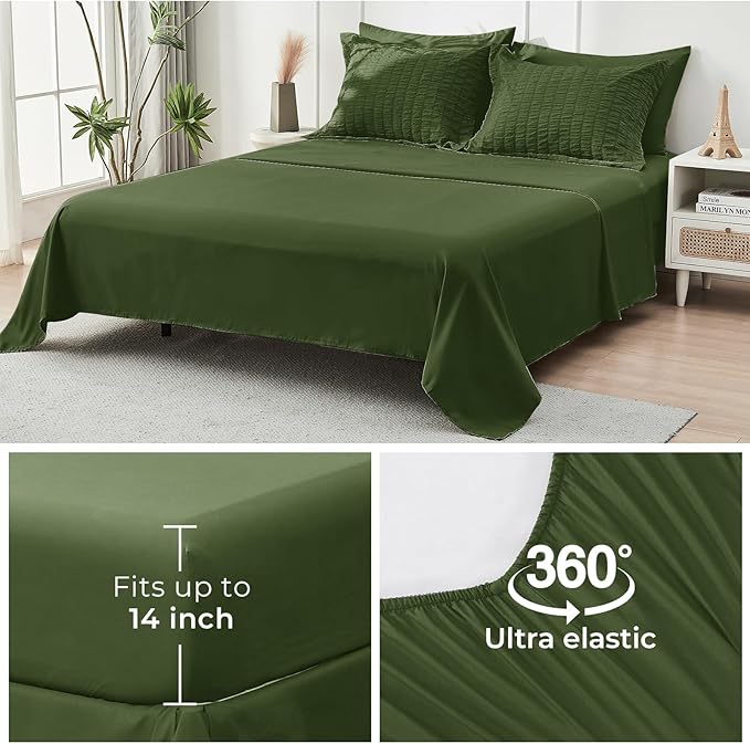 HYMOKEGE Olive Green Full Size Comforter Sets Seersucker 7 Pieces, All Season - Image 7