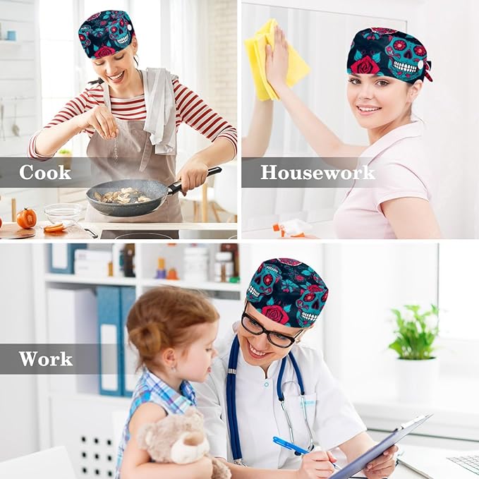 Scrub Cap with Hair Scrunchy, Ponytail Holder Surgical Cap - Image 5