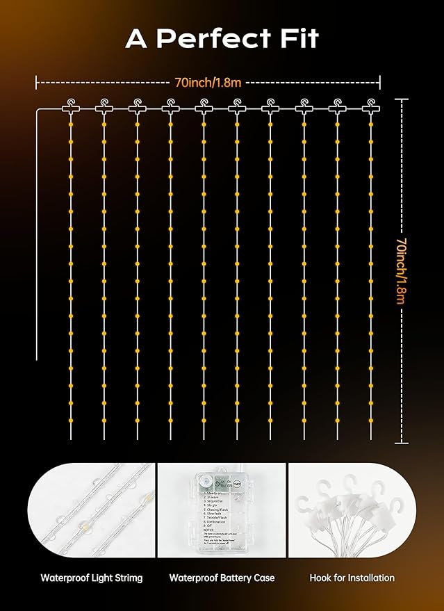 Brightown 180 LED Shower Curtain Lights, 70 Inch Warm White Fairy Lights - Image 2