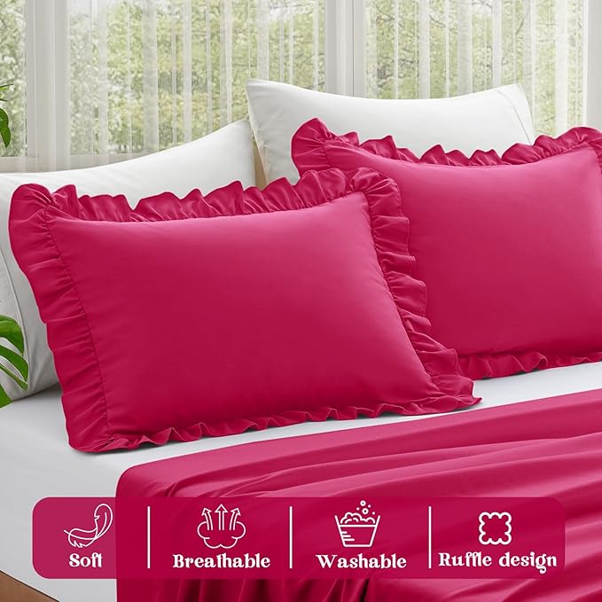 KKJIAF Ruffle Pillow Cases Queen Size Set of 2, Ruffled Pillow Covers - Image 4