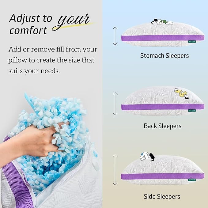 BETU Cooling Standard Pillow, Shredded Memory Foam Cool Pillow - Image 5