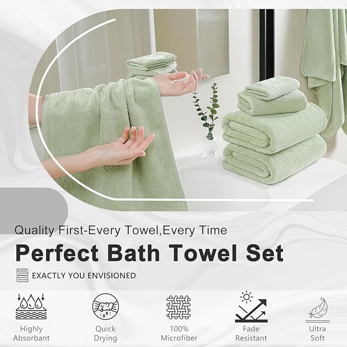 4 Piece Extra Large Bath Towel 35"x70" Oversized Bath Sheet Green Bath Towel Set - Image 6