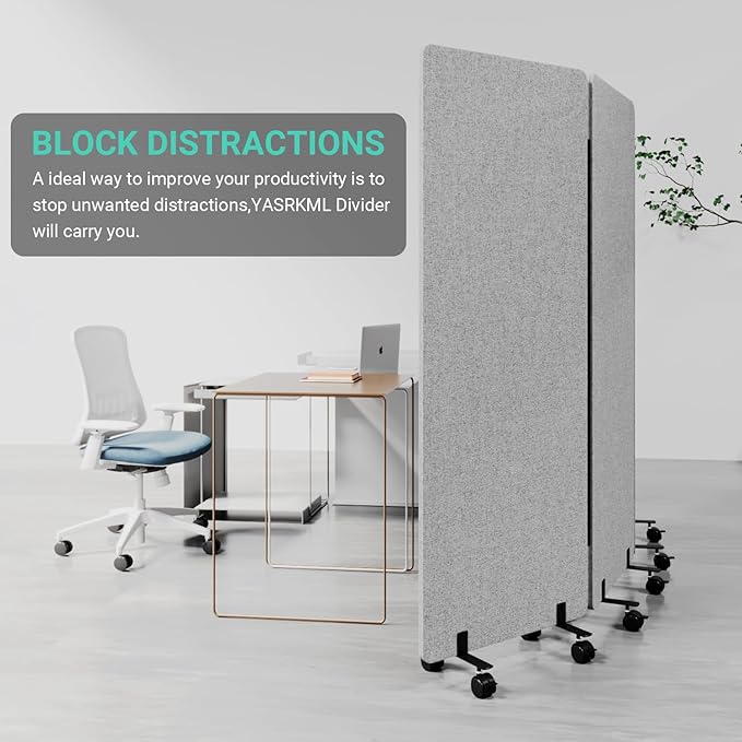 Soundproof Room Divider W/Wheels, 66in Office Dividers for Sound Proofing & Reducing, Sound Proof Dividers for Office Partitions Portable Acoustic Wall Divider (Cool Grey, 3 Panel+3 Panel)
