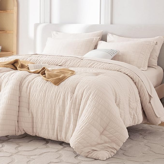 MUXHOMO 7 Pieces Full Comforter Set, Seersucker Bed in a Bag Full Size by MUXHOMO