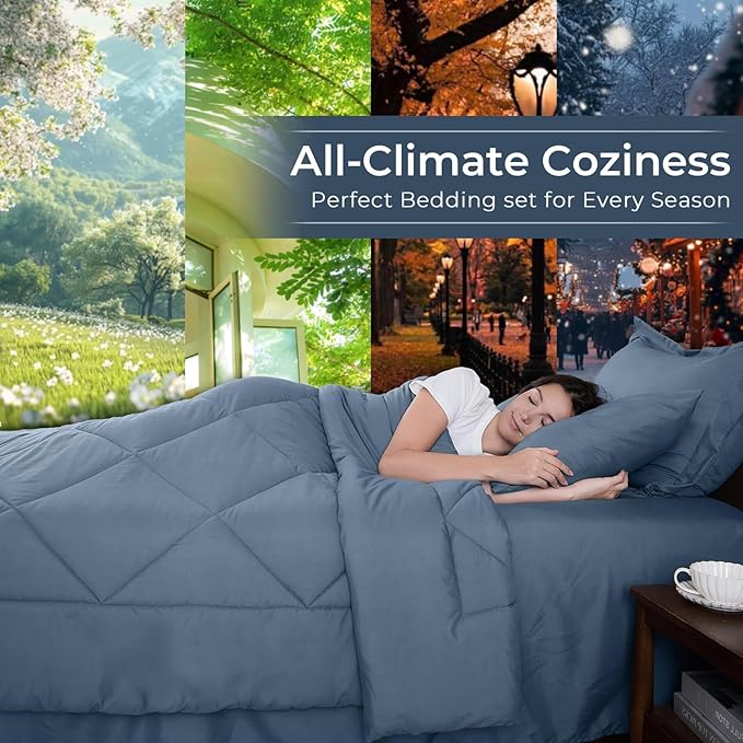 HEVUMYI Dusty Blue Twin Comforter Set - Image 3