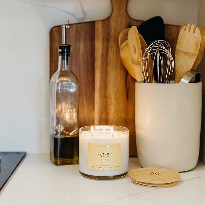 Calyan Wax Co. Lemon & Sage 3 Wick Scented Candle - Image 6