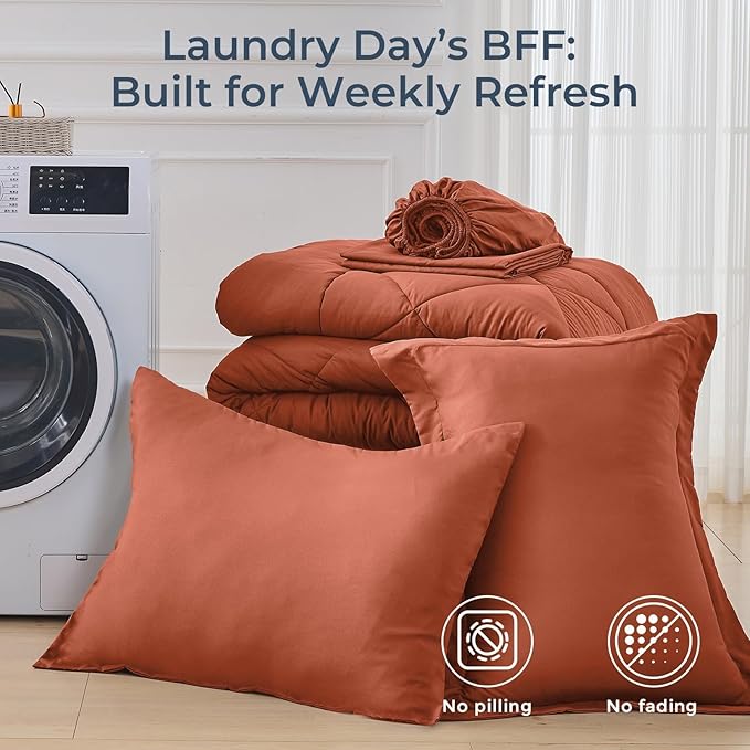 HEVUMYI Burnt Orange Twin Comforter Set - Image 7