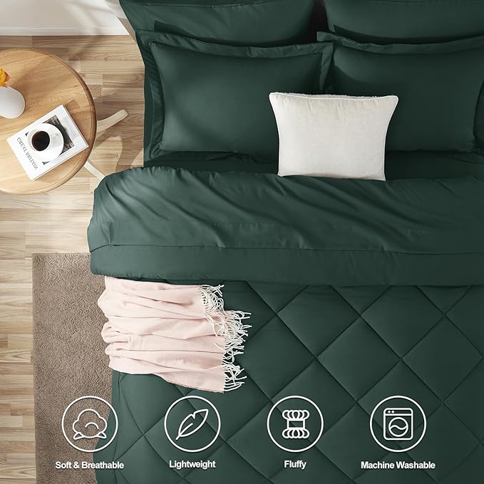 CozyLux King Size Comforter Set Forest Green - Image 2