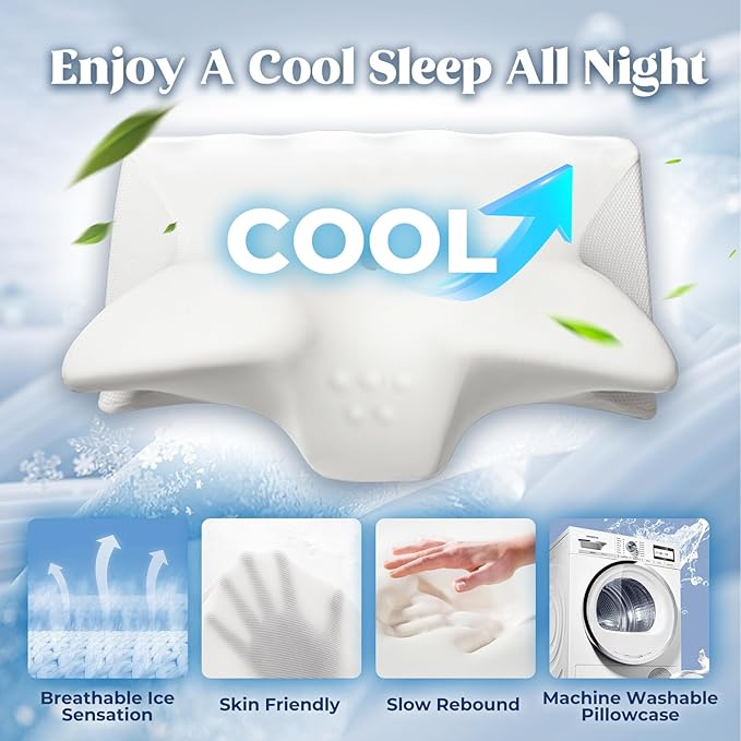Cervical Pillow for Neck Pain Relief, Cooling Contour Memory Foam Pillows - Image 3
