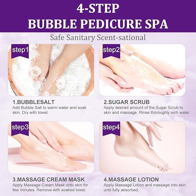 Pedicure Kit Foot Soak Set: Bubble Salt, Sugar Scrub, Massage Mask, Massage - Image 7