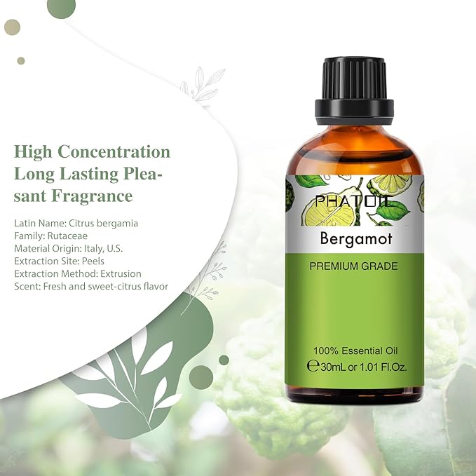 Bergamot Essential Oil 1.01fl.oz/30ml, PHATOIL Bergamot Oils Long Lasting Scents - Image 2