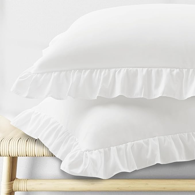 KKJIAF Ruffle Pillow Cases Queen Size Set of 2, Ruffled Pillow Covers by KKJIAF