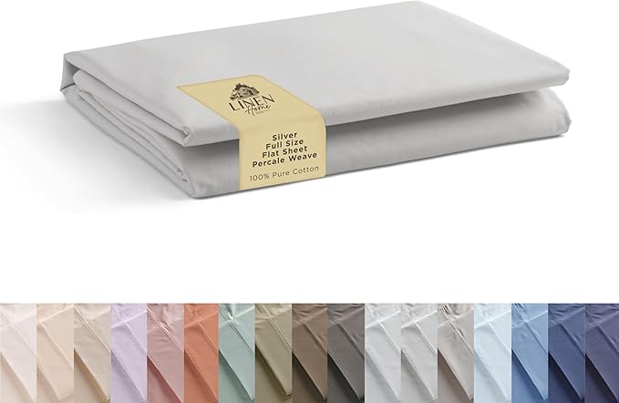 Linen Home 100% Cotton Percale 1 Flat Sheet, Full Size by LINENHOME