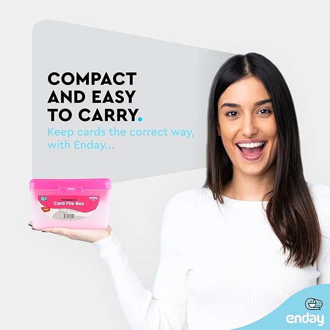 Enday Index Card Holder Pink, 3x5 Note Flash Card Organizer Case, Index Card File w/flip top, Notecard Recipe, Holder, Holds 250 Cards, Also Available in Purple, Red, Green, Blue, Grey (1 PC)