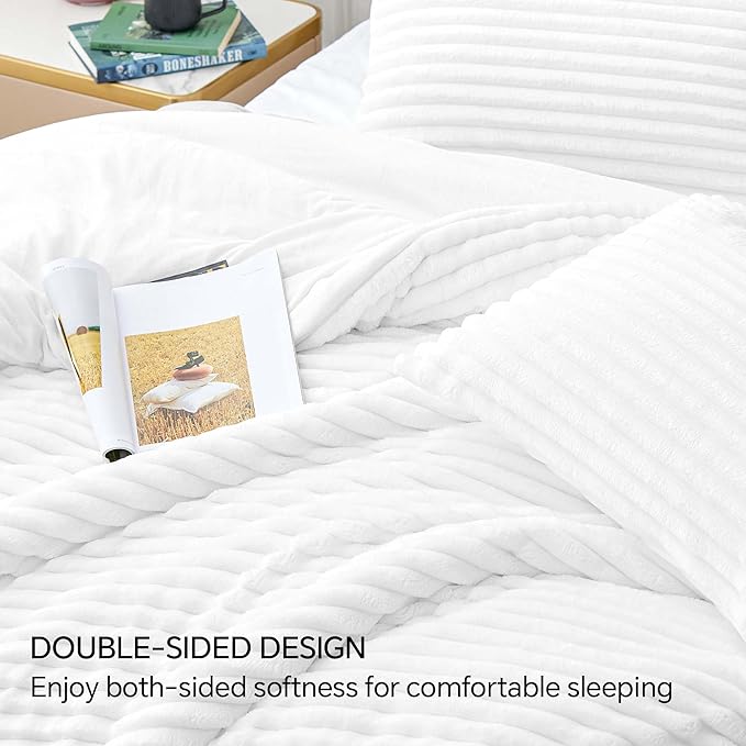 BEDELITE Fleece Twin Comforter Set -Super Soft & Warm Fluffy Bright White - Image 5