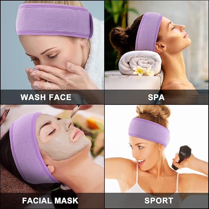 Whaline Spa Facial Headband 4 Packs Head Wrap Terry Cloth Headband Adjustable - Image 7