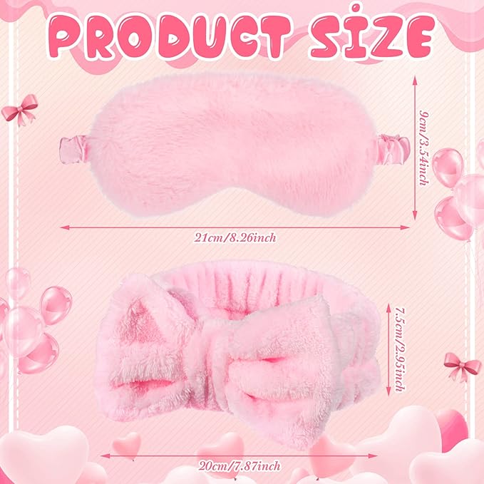 Jexine 24 Pcs Spa Slumber Party Headband Plush Sleep Eye Mask Bulk Bow Hair - Image 2