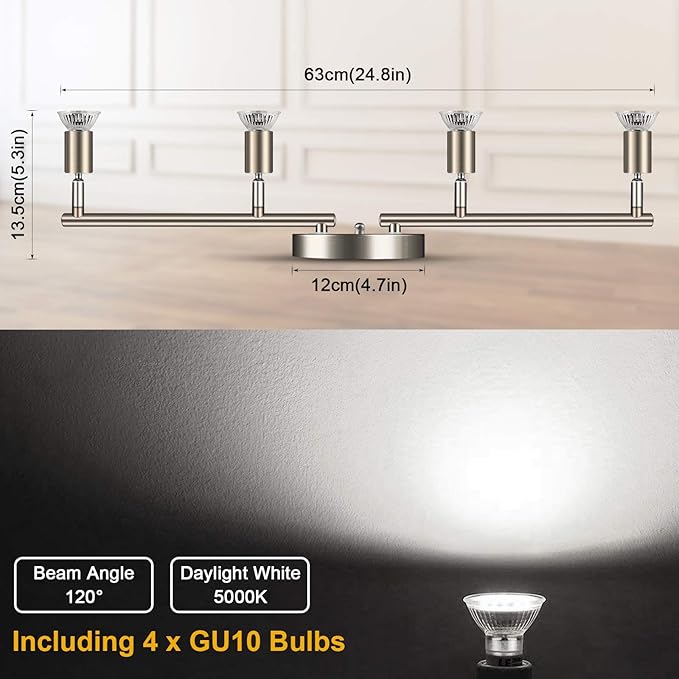 Ascher 4-Light LED Track Lighting Kit, Flexibly Rotatable Light Heads, 4 Way - Image 3