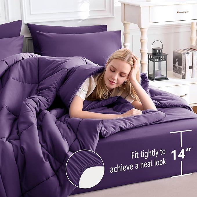 CozyLux Full Size Comforter Sets Purple, 7 Pieces Bed in a Bag, All Season - Image 5