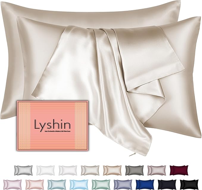 Silk Pillow Cases 2 Pack Standard Size by LYSHINSILKPILLOWCASES