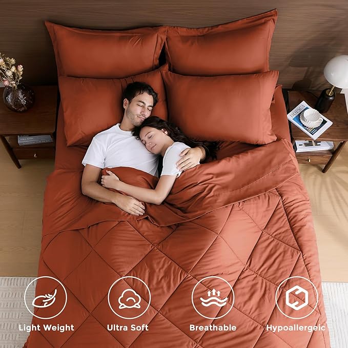 HEVUMYI Burnt Orange King Comforter Set - Image 2