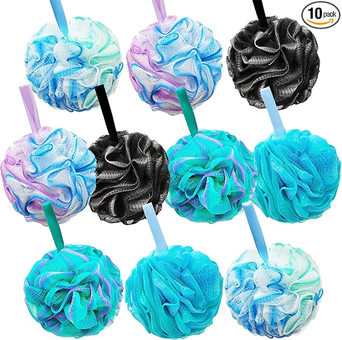 10 Pcs Shower Loofahs, Bath Shower Loofah Sponge, Exfoliating Shower Pouf Balls by Meirrnyyu