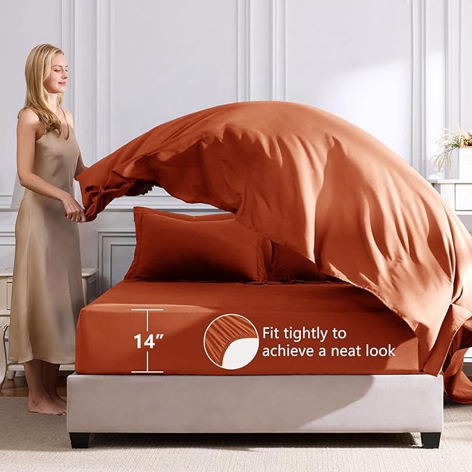 CozyLux Queen Comforter Set Burnt Orange - Image 5