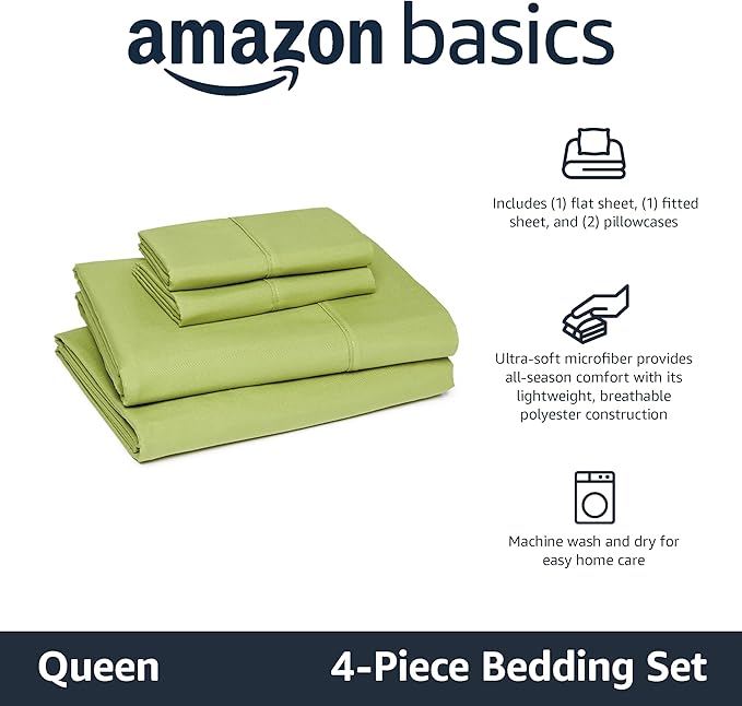 Amazon Basics Lightweight Super Soft Breathable Microfiber 4-Piece Bed Sheet Set - Image 2