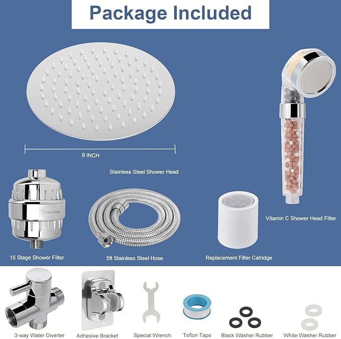 HarJue Filter Shower Head, High Pressure 8 Inch Rainfull - Image 8