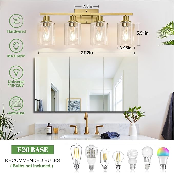 MOKATNG 4-Light Bathroom Light Fixtures, Vanity Light - Image 8