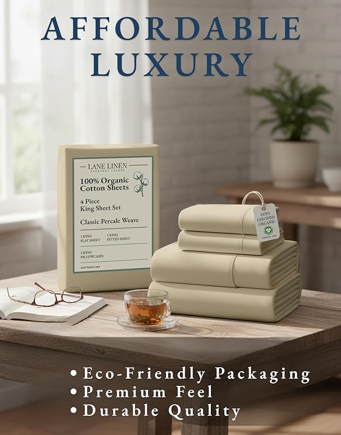 LANE LINEN 100% Organic Cotton Bed Sheets King Size, Fully Elasticized - Image 8