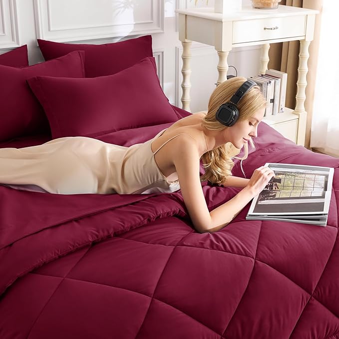 CozyLux King Size Comforter Set Burgundy - Image 4
