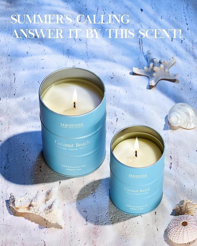 M&SENSE Coconut Beach Scented Candles Large Summer Candle, Natural Soy Candles - Image 3