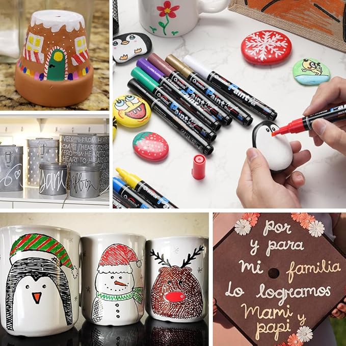 Overseas Blue Paint Pens Paint Markers - Permanent Acrylic Markers 12 Pack, Water-Based, Quick Dry, Waterproof Marker Pen for Rock, Wood, Plastic, Metal, Canvas, Glass, Fabric, Mugs. Medium Tip