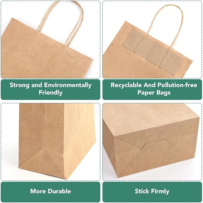 XPCARE 200Pack Paper Bags 8x4.5x10 Inch, Plain Medium Paper Bags with Handles Bulk, Kraft Paper Gift Bag, Retail, Party, Shopping, Favor Bag (Brown)