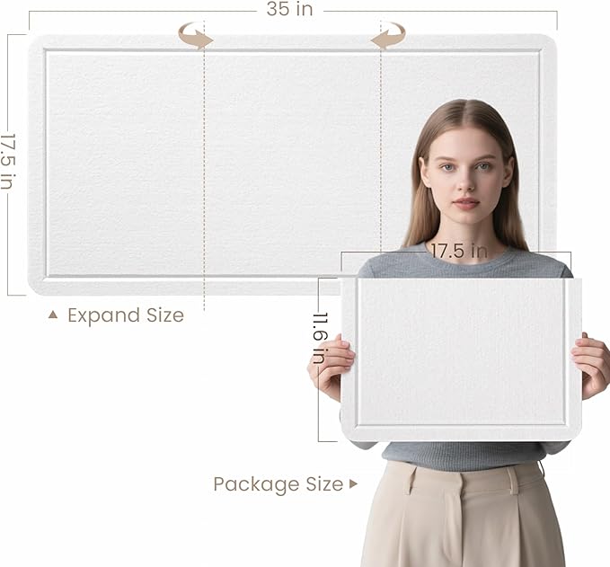 Bulletin Board, 35 x 17 1/2 inches Felt Board - Decorative Pin Board, Cork Board Alternative for Wall, Foldable Picture Board Self-Adhesive Vision Board Prayer Board with 20 Pushpins - White