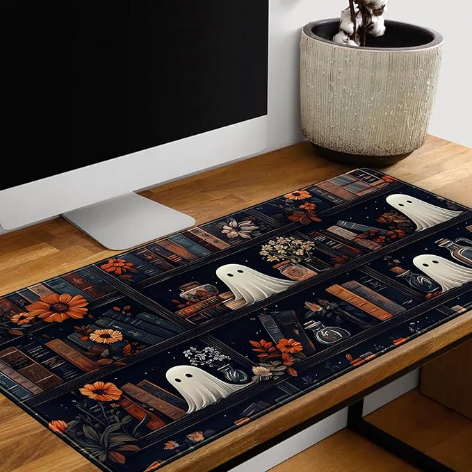 LuckyCow Cute Vintage Gothic Desk Mat Kawaii Dark Academia Desk Pad Medieval Large Flower XXL Mousepad Extended Laptop Computer Keyboard Mat with Stitched Edges Anti-Slip Funny Deskpad 31.5x15.8 in