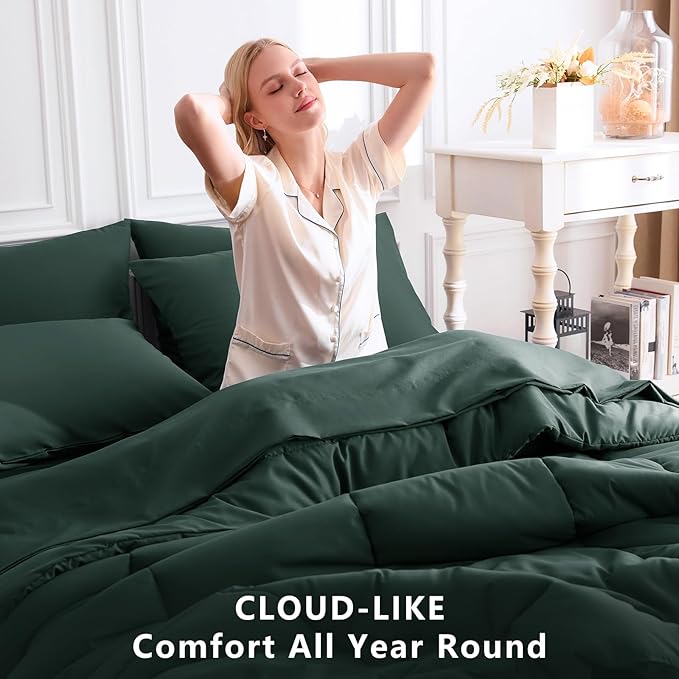 CozyLux Queen Comforter Set Forest Green, 7 Pieces Bed in a Bag, All Season - Image 4