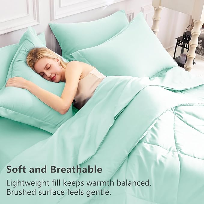 CozyLux Queen Comforter Set Mint Green - Image 3