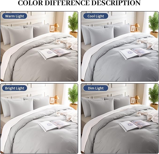NEXHOME PRO Duvet Cover Set 100% Washed Cotton Full Size Linen Feel Textured - Image 2