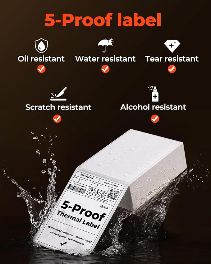 MUNBYN 4"x6" Direct Thermal Shipping Labels, Durable Waterproof, Oil-Proof, Scratch-Proof, Alcohol-Resistant, Tear-Resistant Label Paper for Thermal Printers, Packages, 380 Sheets/Fanfold