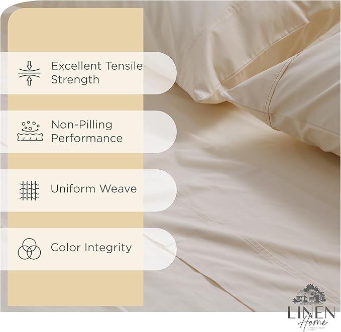 Linen Home 100% Cotton Percale Sheet Set Pack of 2, Queen Size, Deep Pocket - Image 2