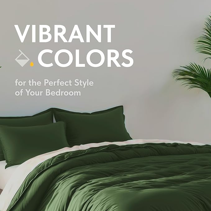 White Classic Dark Green Duvet Cover Queen Size, Microfiber Duvet Cover - Image 7