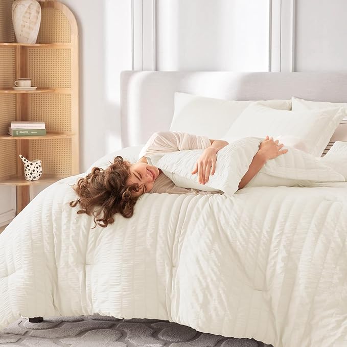 MUXHOMO 7 Pieces Full Comforter Set, Seersucker Bed in a Bag Full Size - Image 7