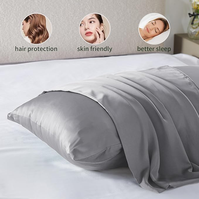 Silk Pillow Cases 2 Pack Mulberry Silk Pillowcases Soft Breathable Both Sided - Image 5