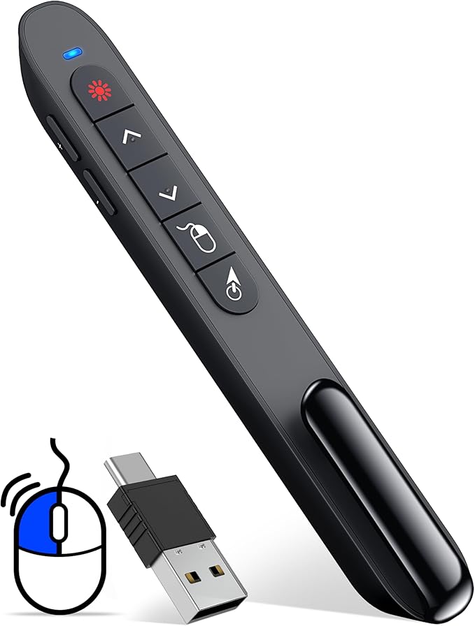 Air Mouse Clicker for Presentation Rechargeable,Presenter Clicker Remote for Classroom Teacher, RF 2.4GHz USB Wireless Presentation PPT Clicker Slide Advancer for Mac, Windows, Laptop, Keynote