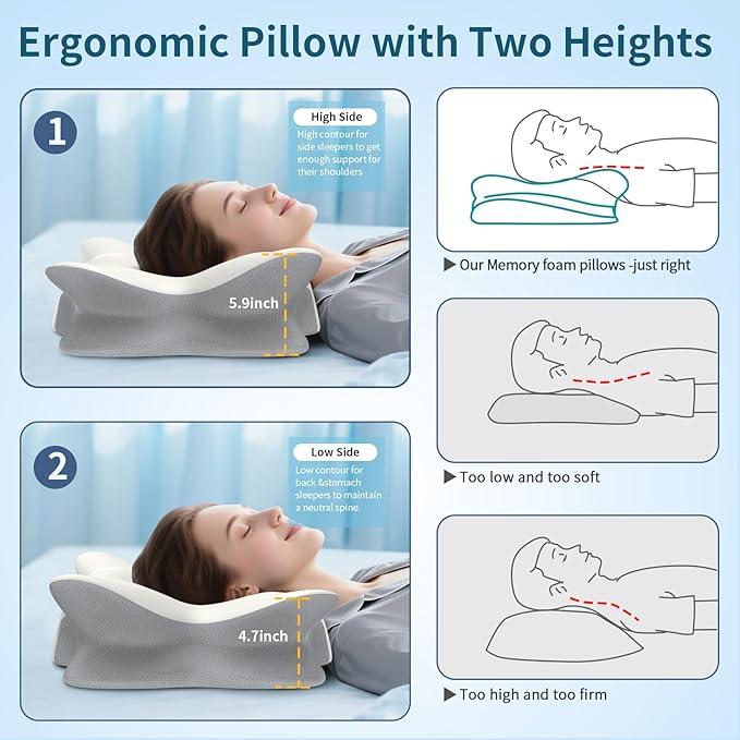 Cervical Neck Pillow for Pain Relief, Ergonomic Side Sleeper Pillow Cooling - Image 4