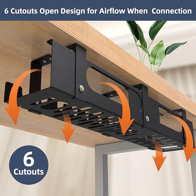 2 Pack Cable Management Under Desk Tray,Adjustable Length(15.7”-31.4”) Large Cord Organizer for Wire Management Tray,Under Table Cord Wire Organizer for Home,Office,Computer Desk