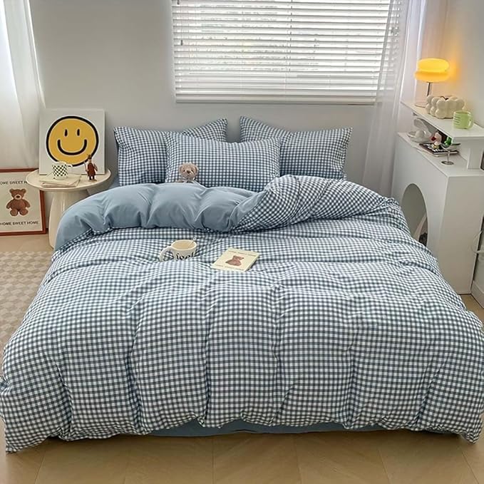 Nayoroom Blue Gingham Duvet Cover Queen Size Plaid Checkered Comforter Cover 3 - Image 3