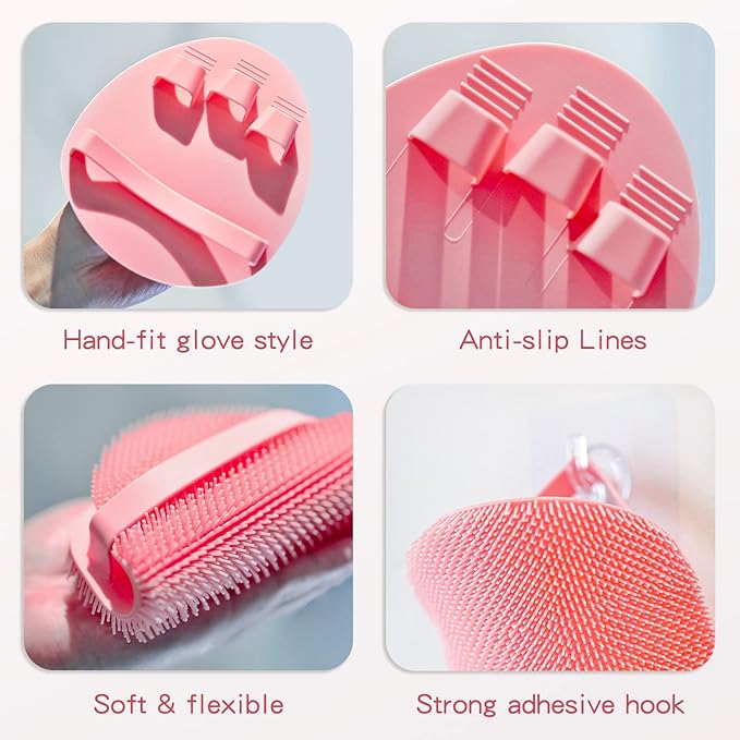 Manmihealth Silicone Back Scrubber & Soft Bath Glove Set 4 PCS, - Image 6
